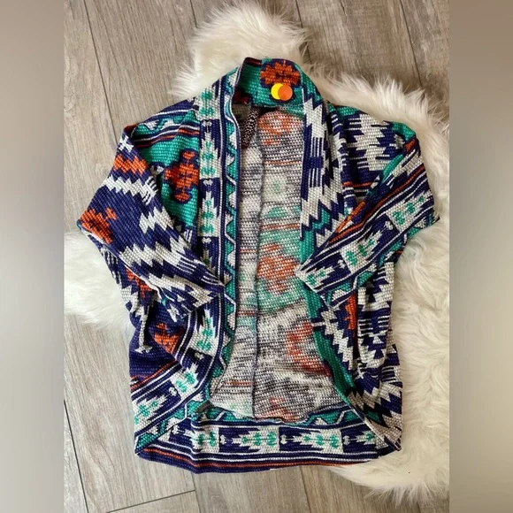 LOVE+LETLOVE | Colorful Tribal Pattern Cocoon Open Front Cardigan (M) - Picture 1 of 4